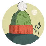 Bare Knit logo: a green knitted hat with a white pom-pom under the moon